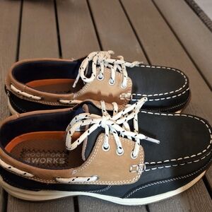 Rockport Protective Footwear Nonslip Blue And Tan Boat Shoes Women's Size 7